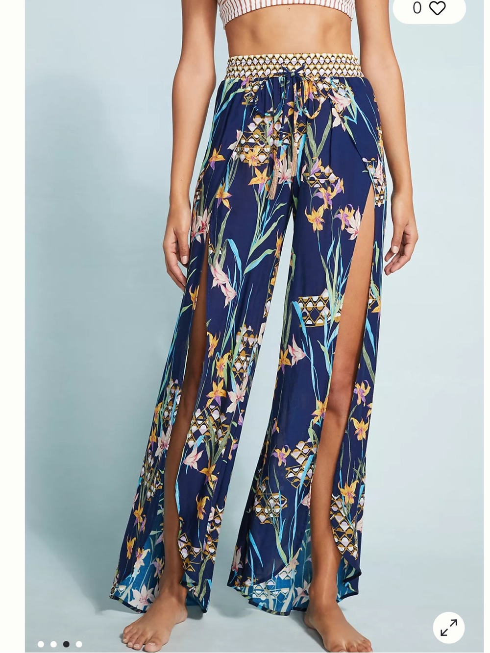 Trina Turk Navy blue Fiji Floral Split leg wide pants beach swim cover S